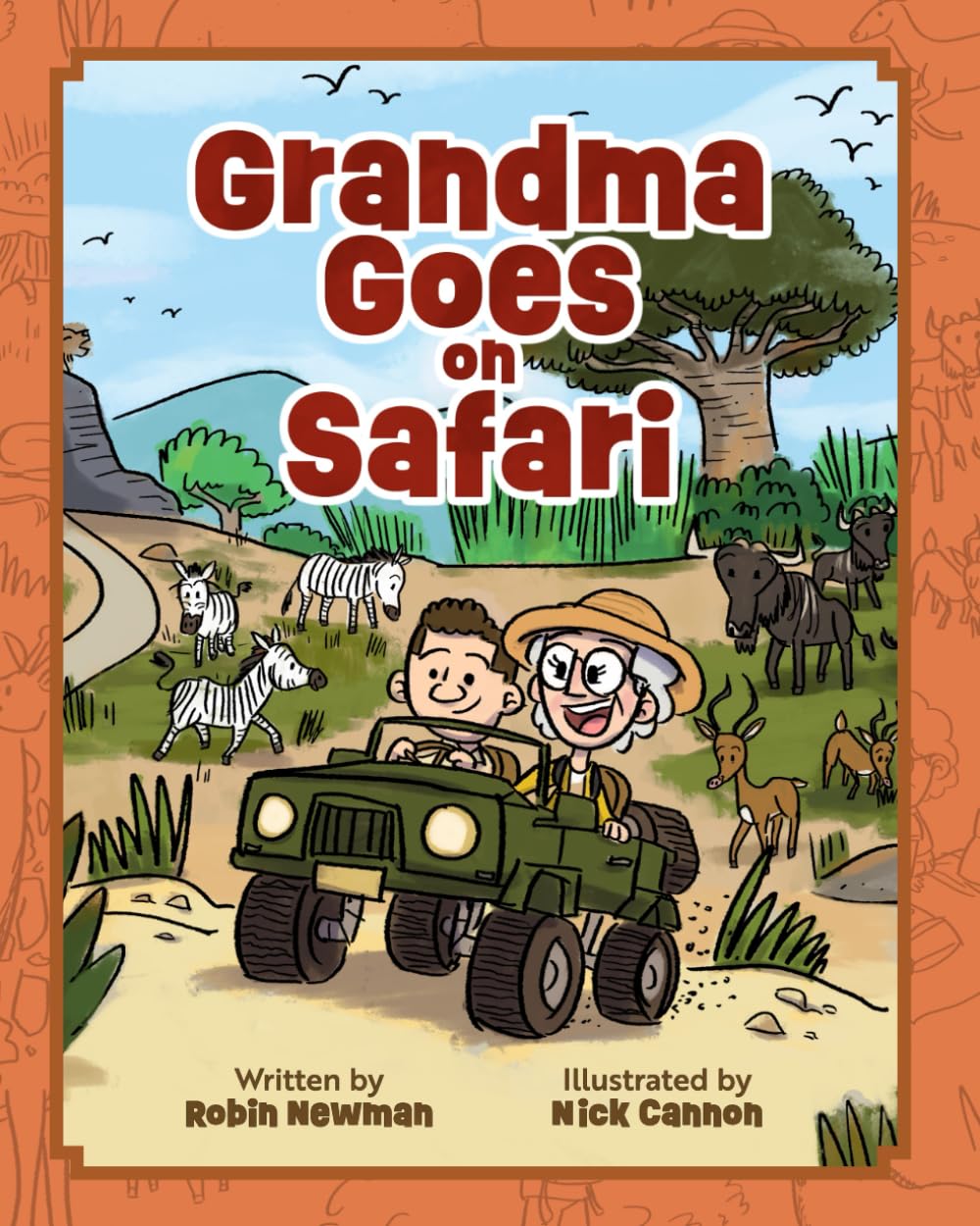 Grandma Goes on Safari cover, with Gigi riding in a safari vehicle